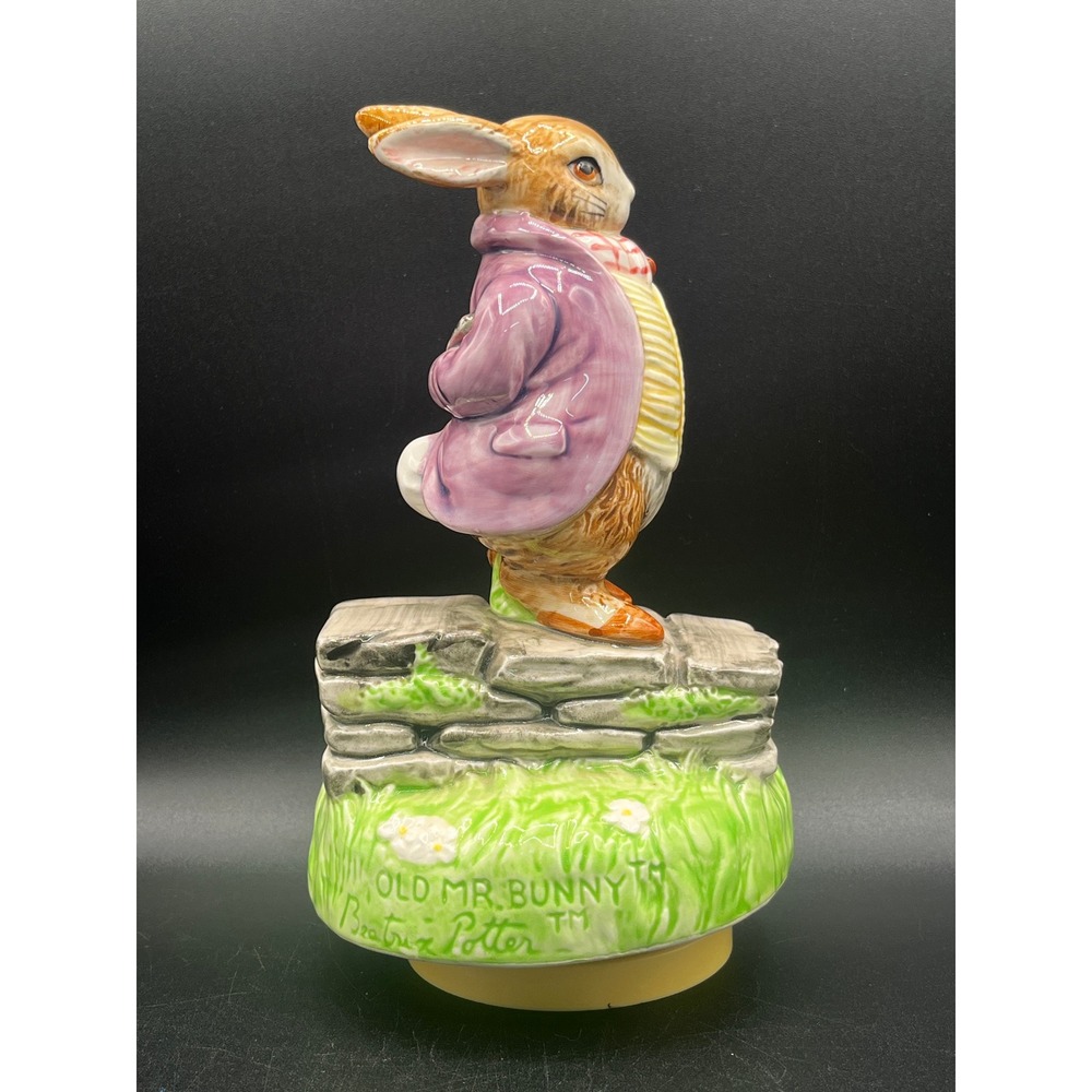 Schmid Beatrix Potter Old Mr Bunny Music Box Japan Those Were the Days Vtg 7.5"